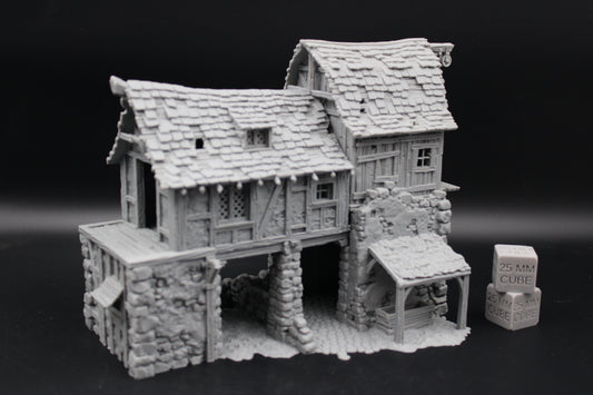 Tabletop Terrain Fantasy Barn Warehouse Storehouse Ruin With Tree Dnd RPG wargame skirmish 28-32mm