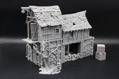 Tabletop Terrain Fantasy Barn Warehouse Storehouse Ruin With Tree Dnd RPG wargame skirmish 28-32mm