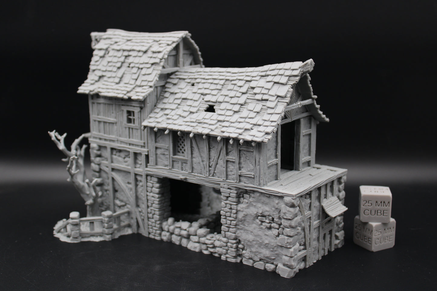 Tabletop Terrain Fantasy Barn Warehouse Storehouse Ruin With Tree Dnd RPG wargame skirmish 28-32mm