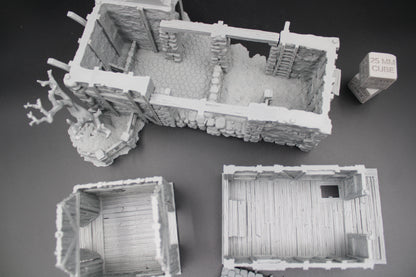 Tabletop Terrain Fantasy Barn Warehouse Storehouse Ruin With Tree Dnd RPG wargame skirmish 28-32mm