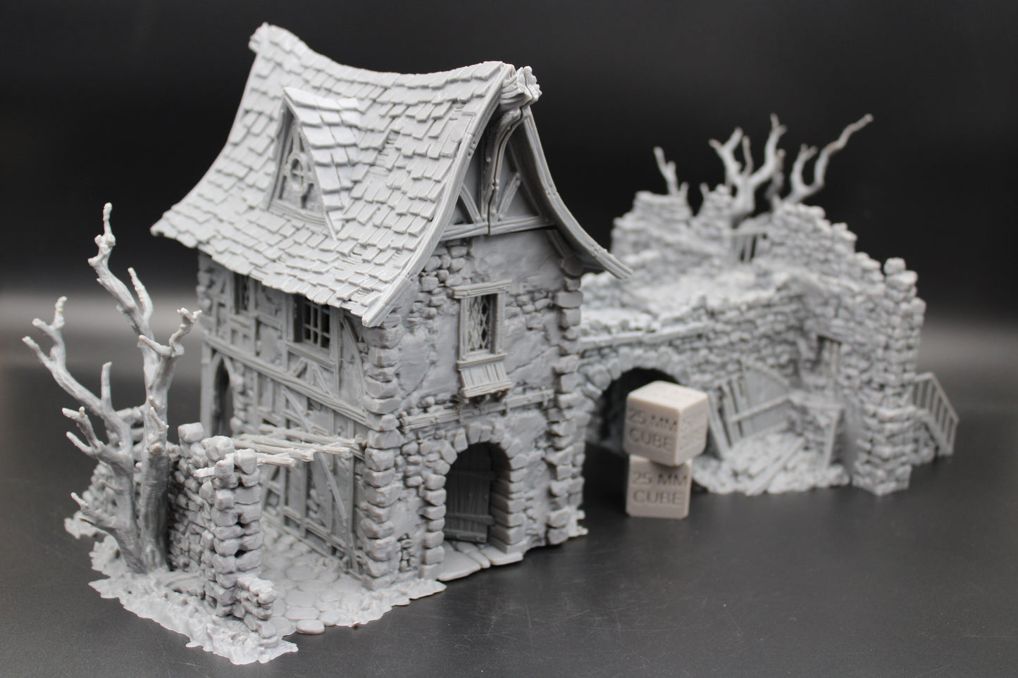 Tabletop Terrain Fantasy Estate Bridge House Ruin With Tree Dnd RPG wargame skirmish 28-32mm
