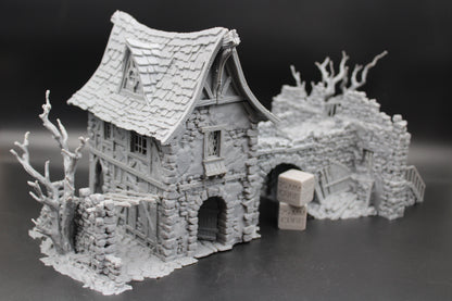 Tabletop Terrain Fantasy Estate Bridge House Ruin With Tree Dnd RPG wargame skirmish 28-32mm