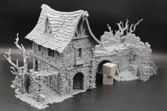 Tabletop Terrain Fantasy Estate Bridge House Ruin With Tree Dnd RPG wargame skirmish 28-32mm