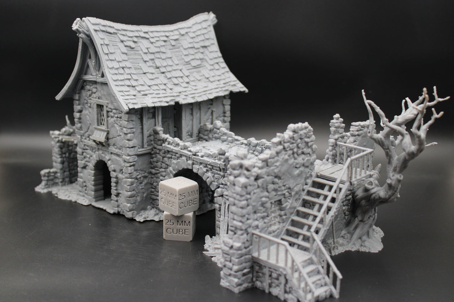 Tabletop Terrain Fantasy Estate Bridge House Ruin With Tree Dnd RPG wargame skirmish 28-32mm