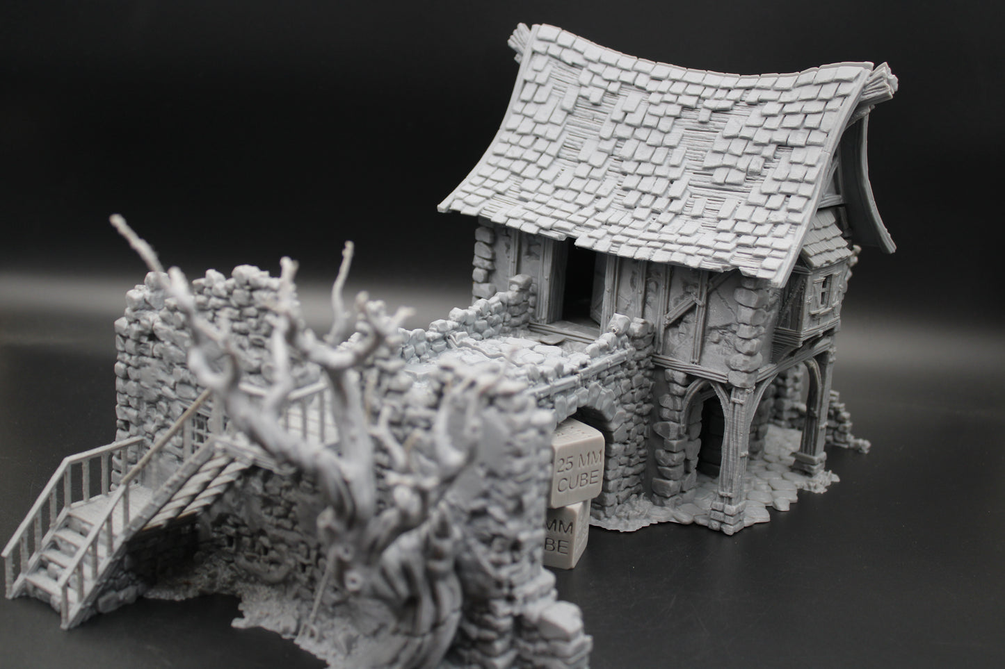 Tabletop Terrain Fantasy Estate Bridge House Ruin With Tree Dnd RPG wargame skirmish 28-32mm