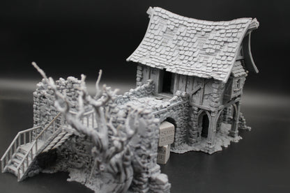 Tabletop Terrain Fantasy Estate Bridge House Ruin With Tree Dnd RPG wargame skirmish 28-32mm