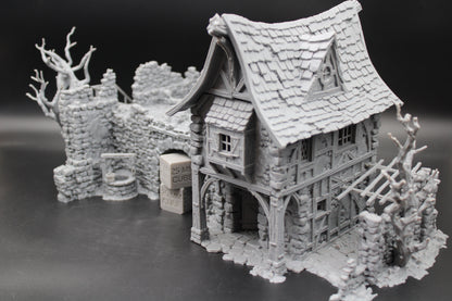 Tabletop Terrain Fantasy Estate Bridge House Ruin With Tree Dnd RPG wargame skirmish 28-32mm