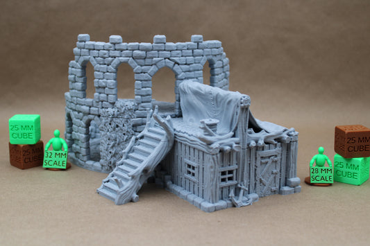 Tabletop Terrain Large Double Tower Side Shelter 3 Story Brackish Seaside Ruin 28mm skirmish rpg wargame
