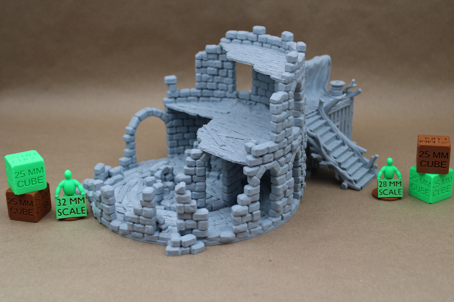 Tabletop Terrain Large Double Tower Side Shelter 3 Story Brackish Seaside Ruin 28mm skirmish rpg wargame