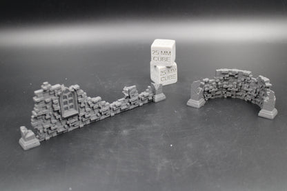 Tabletop Terrain Scatter Ruin Walls Straight Curve Pair Dnd RPG wargame skirmish 28-32mm