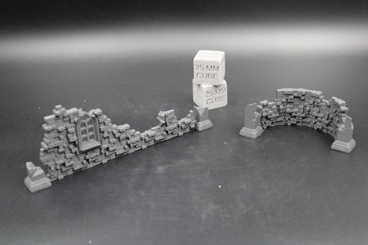 Tabletop Terrain Scatter Ruin Walls Straight Curve Pair Dnd RPG wargame skirmish 28-32mm