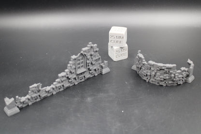 Tabletop Terrain Scatter Ruin Walls Straight Curve Pair Dnd RPG wargame skirmish 28-32mm