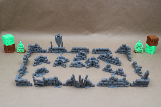 Tabletop Terrain Stone Wall Cover Scatter Ruins 21 Piece Set 28mm skirmish rpg wargame