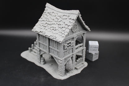 Tabletop Terrain Store House Raised Thatch Roof Dnd RPG wargame skirmish 28-32mm